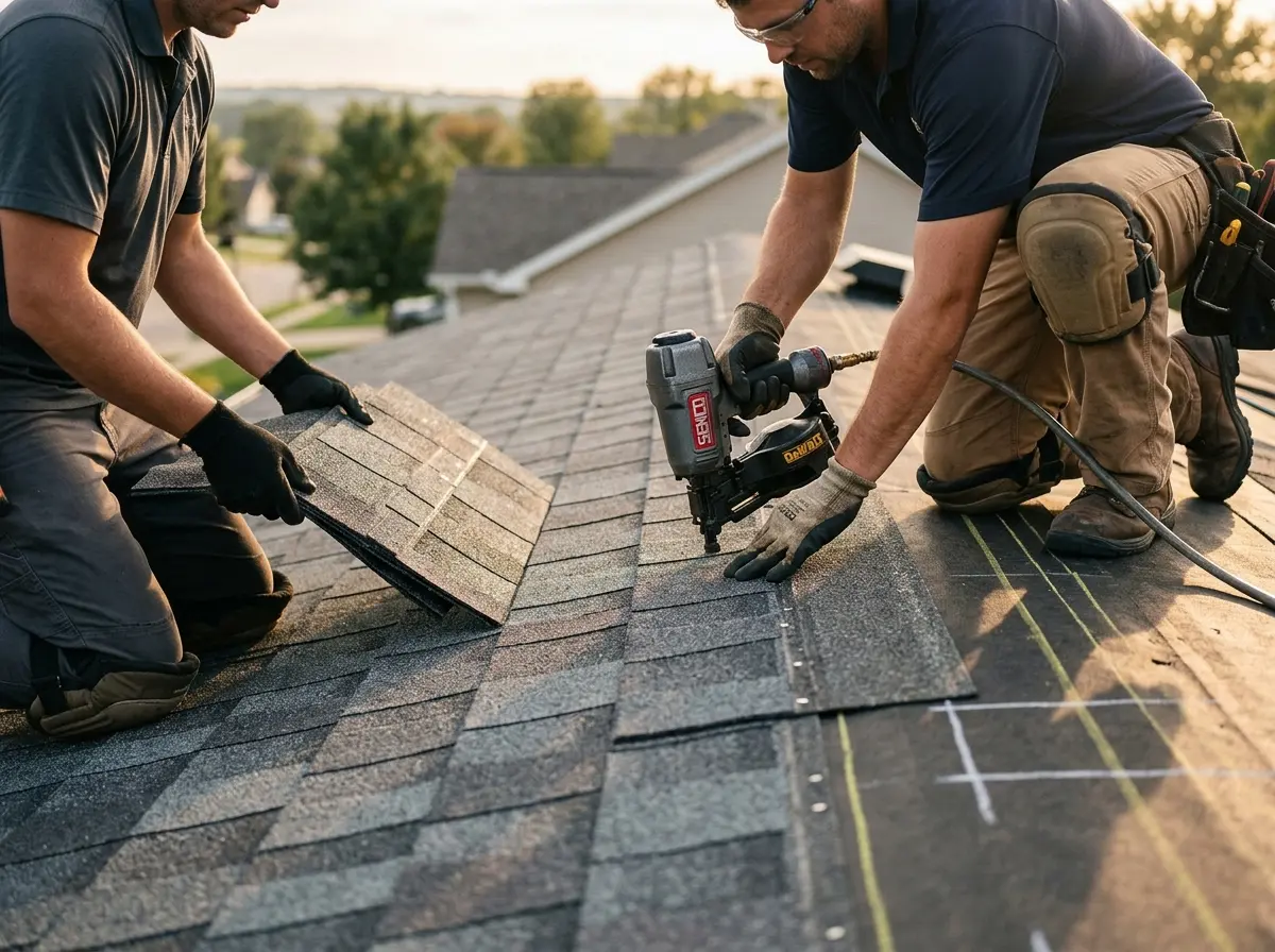 Professional roofer working on a residential roof in Carson City